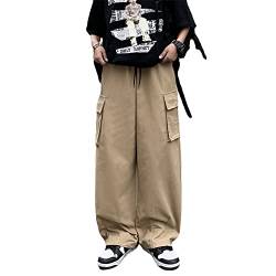 Baggy Cargo-Jogginghose für Herren, Y2k, Gothic, Streetwear, weites Bein, Cargohose mit Taschen, K58 Khaki, Klein von Skateboard Frog