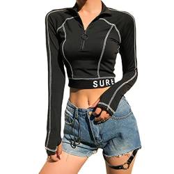 Damen Gothic Poloshirts asymmetrisch Y2K Crop Tops Punk Schwarz Kleidung, Schwarz 3, Groß von Skateboard Frog