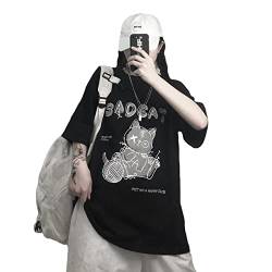Damen Gothic T-Shirt Sommer Grafik Harajuku Creepy Cat Bear Print Neuheit Kurzarm Tops (Black,M) von Skateboard Frog