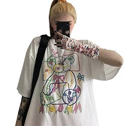 Frauen Sommer Gothic T-Shirt Anime Ästhetischen Druck Harajuku Mode Casual Tops, Weiss/opulenter Garten, Groß von Skateboard Frog