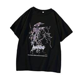 Frauen Sommer Gothic T-Shirt Anime Ästhetischer Druck Harajuku Mode Casual Tops, 631 Schwarz, Groß von Skateboard Frog