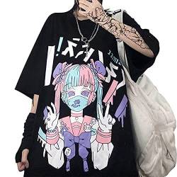 Frauen Sommer Gothic T-Shirt Anime Ästhetischer Druck Harajuku Mode Casual Tops (Black 3,S) von Skateboard Frog