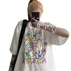 Frauen Sommer Gothic T-Shirt Anime Ästhetischer Druck Harajuku Mode Casual Tops (White 4,M) von Skateboard Frog