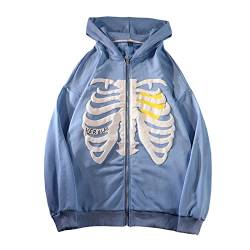 Frauen Zip Up Hoodies Goth Skeleton Rib Cage Graphics Y2K Harajuku Neuheit Sweatshirt (Blau, M) von Skateboard Frog