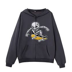 Frauen Zip Up Hoodies Goth Skeleton Rib Cage Graphics Y2K Harajuku Neuheit Sweatshirt von Skateboard Frog