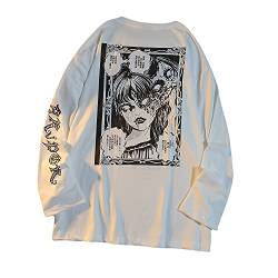 Gothic Cartoon Horror Grafik T-Shirt Frauen Charakter Print Lose Punk Japanische Pullover Top Harajuku Street Tees (Weiß, M) von Skateboard Frog