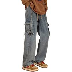 Jeans Herren Casual Relaxed Fit Straight Multi Pocket Baggy Hip Hop Y2K Jeanshosen (126 Blue,S) von Skateboard Frog