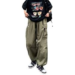 Skateboard Frog Baggy Cargohose Gothic Harajuku Hohe Taille 90er Jahre Lose Y2K Damen Streetwear Lose Hose (Army Green 2,L) von Skateboard Frog