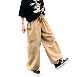 Skateboard Frog Baggy Cargohose Gothic Harajuku Hohe Taille 90er Jahre Lose Y2K Damen Streetwear Lose Hose (Khaki 2,L) von Skateboard Frog