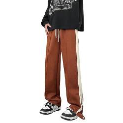 Skateboard Frog Breite Jogginghose Herren Lange Beine Wildleder Kontrast Seitenschlitz Mit ReißVerschluss Freizeithose (177 Brown,XL) von Skateboard Frog