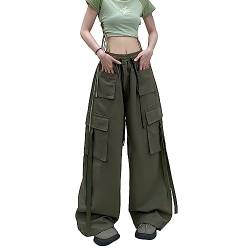 Skateboard Frog Grüne Cargohose Damen Baggy y2k High Waist Seitentasche Parachute Pants Herren (Army Green,L) von Skateboard Frog