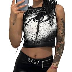 Skateboard Frog y2k Tank Top Damen Sexy Bauchfrei Augen-Grafik Goth Crop Tops Aesthetic Clothes (Black,S) von Skateboard Frog