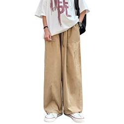 Y2K Cargohose Damen Baggy Hose Streetwear Baumwolle Solide Vintage Loose Fit mit Taschen Palazzo (Khaki,XXL) von Skateboard Frog