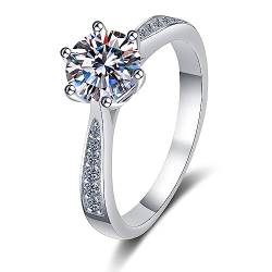 925er Sterling Silber Ring Silber Damen, Runden Ringe Damen Weiß Moissanite Ring 1ct Trauring Ehering Verlobung Hochzeit Geschenk Größe 50 (15.9) von Skcess
