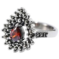 Damen Ring 925 Silber, Fidget Ring Silber Granat-Tropfenring Zircon Ring Geschenke für Damen Frauen Freundin Größe 56 (17.8) von Skcess