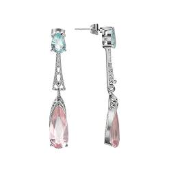 Earrings for Women Blau Rosa, Ohrringe Hängend Jugendliche Zirkonia in WassertropfenForm Weißvergoldet Ohrringe Damen Modern Screw-Barrel von Skcess