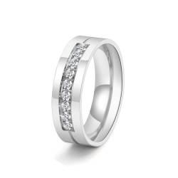 Edelstahl Damen Ring, Damen Ring Silber Frauen Rille Zircon Ring Geschenke für Damen Frauen Freundin Größe 57 (18.1) von Skcess