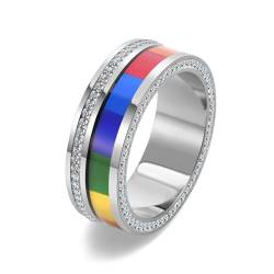 Edelstahl Damen Ring, Ringe Damen Silber Regenbogenring Zircon Ring Geschenke für Damen Frauen Freundin Größe 65 (20.7) von Skcess