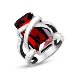 Edelstahl Ring, Ring Damen Silber Hohler Vintage-Zirkonia-Rot Zircon Ring Geschenke für Damen Frauen Freundin Größe 60 (19.1) von Skcess