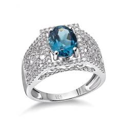Eheringe Silber Engagement Ring Blau Topas Oval, Ring Filament mit Ovalem Topas Zirkonia Ringe Frauen Größe 66 (21.0) von Skcess