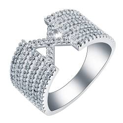 Eheringe Silber Vintage, Wedding Ring Woman Größe 62 (19.7) Breiter Ring In X Form mit Kristall Valentinstag Ring Geschenk von Skcess