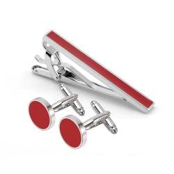Hemd Manschettenknöpfe Herren Silber-Rot-Set, Cufflinks for Men Geometrisch Messing Krawattenklammer von Skcess
