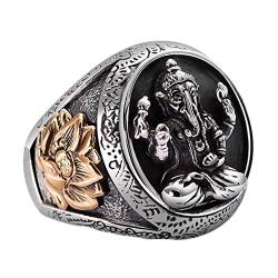 Herren Ring Silber, Herren Ringe Silber Vintage Blumenelefant Ringe für Herren Männer Größe 65 (20.7) von Skcess