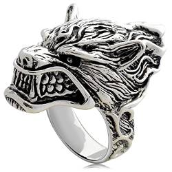 Herrenring Silber 925, Engagement Ring Silber Punkwolf Ringe für Herren Männer Größe 68 (21.6) von Skcess