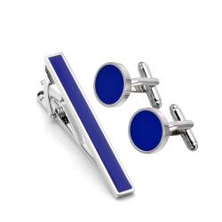 Manschettenknöpfe Herren Personalisiert Silberblau-Set, Cufflinks for Men Geometrisch Messing Krawattenklammer von Skcess