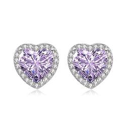 Ohrhänger Mädchen Violett, Zirkonia Ohrstecker Herz Ohrringe Kupfer 13.4x13.4mm Geschenke für Frau von Skcess