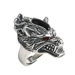 Ring Herren Silber, Männer Ringe Silber Wolfskopf Zircon Ring Ringe für Herren Männer Adjustable von Skcess