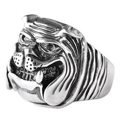 Ring Herren Silber, Ringe für Herren Silber Bulldog-Hip-Hop Ringe für Herren Männer Größe 60 (19.1) von Skcess