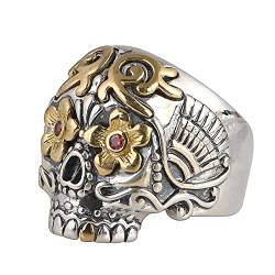 Ringe Männer, Sterlingsilber Rings Silber Gold Totenkopf Zircon Ring Ringe für Herren Männer Adjustable von Skcess