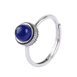 Ringe Set Silber, Damen Ring Silber Vintage mit Blauem Stein Geschenke für Damen Frauen Freundin Adjustable von Skcess