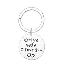 Schlüsselanhänger Ringe Edelstahl, Personalisierte Schlüsselanhänger Runden Gravur Drive Safe I Love You. Schlüsselanhänger Silber 1 Pcs von Skcess