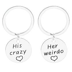 Schlüsselring Groß Legierung, Personalisierter Schlüsselanhänger 2 Stück Runder Anhänger Gravur His Crazy Her Weirdo Schlüsselanhänger Silber 1 Pcs von Skcess