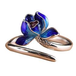 Silberring Breit, Rings Silber Blau Blume Geschenke für Damen Frauen Freundin Adjustable von Skcess