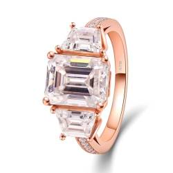 Skcess 14 Karat Roségold Ehering Weiß Moissanit Rechteck, Wedding Ring 3ct Weißer Rechteckiger Moissanit Ring Damen Größe 47 (15.0) von Skcess