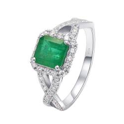 Skcess 14 Karat Weißgold Wedding Ring Grün Smaragd Quadrat, Promise Ring 4-Krappen-Quadratform mit 1,5-Karat-Smaragd und Diamant Ringe Frauen Größe 61 (19.4) von Skcess