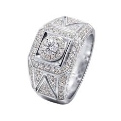 Skcess 14 Karat Weißgold Wedding Ring Weiß Moissanit Runden, Damen Ringe Geometrisch Zirkonia Ringe Frauen Größe 58 (18.5) von Skcess