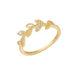 Skcess 18 Karat Gelbgold Ehering Weiß Zirkonia Runden, Verlobungsring Blattzweig mit Zirkonia Ring Damen Größe 50 (15.9) von Skcess