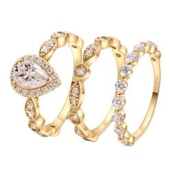 Skcess 18 Karat Gelbgold Eternity Ring Weiß Moissanit Birne, Eheringe Ringset mit Wassertropfenförmigem 1-Karat-Moissanit Ring Damen Größe 47 (15.0) von Skcess