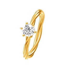 Skcess 18 Karat Gelbgold Matching Rings Weiß Diamant Runden, Verlobungsring Damen Verdrehter Ring Ringe Frauen Größe 58 (18.5) von Skcess