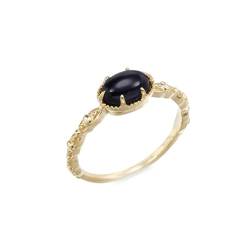 Skcess 18 Karat Gelbgold Ring Damen Schwarz Achat Oval, Damen Ringe Vintage Ovaler Schwarzer Achat Ring Damen Größe 52 (16.6) von Skcess