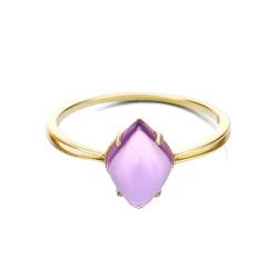 Skcess 18 Karat Gelbgold Ring Lila Amethyst Sonderschnitt, Ring mit Rauten-Amethyst Ringe Frauen Größe 57 (18.1) von Skcess