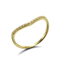 Skcess 18 Karat Gelbgold Ring Weiß Diamant Runden, Verlobungsring Einfache Mikro-V-Form mit Diamant Ringe Frauen Größe 45 (14.3) von Skcess