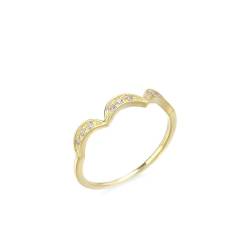 Skcess 18 Karat Gelbgold Ringe Weiß Diamant Runden, Promise Ring Mond mit Diamant Ring Damen Größe 49 (15.6) von Skcess