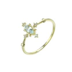 Skcess 18 Karat Gelbgold Rings Hellblau Aquamarin Maqurise, Rings Maqurise-Förmiger Aquamarin mit Weißem Topas Topas Ringe Frauen Größe 52 (16.6) von Skcess