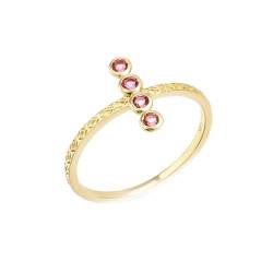 Skcess 18 Karat Gelbgold Verlobungsring Rosa Turmalin Runden, Ring Frauen Vintage Geometrisches Muster Runder Rosa Turmalin Ringe Frauen Größe 57 (18.1) von Skcess