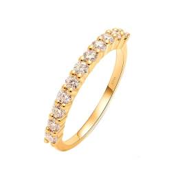 Skcess 18 Karat Gelbgold Wedding Ring Weiß Erstellter Diamant Runden, Ehering Stapelbarer Ring Ringe Frauen Größe 53 (16.9) von Skcess